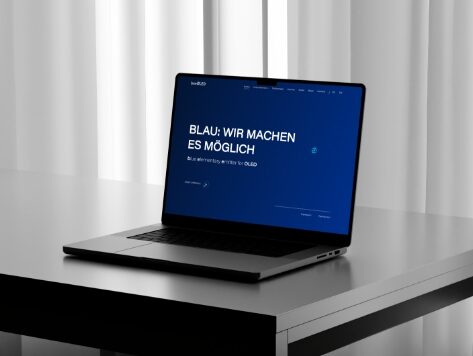 Laptop zeigt Startseite der beeOLED GmbH